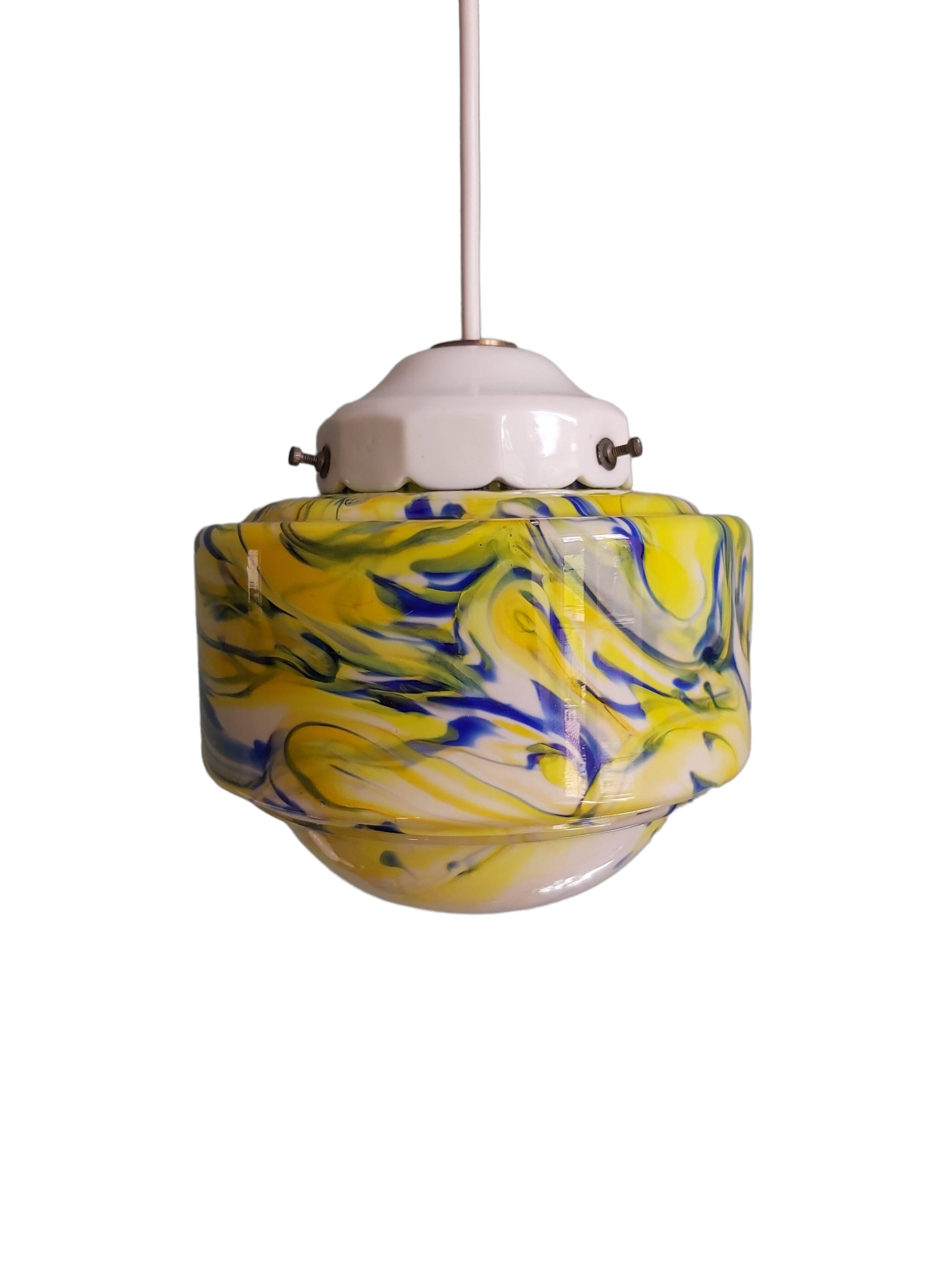 Multicolored veined opaline pendant lamp, 60s