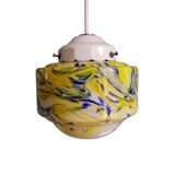 Multicolored veined opaline pendant lamp, 60s