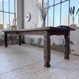 XL farmhouse table in solid oak, brutalist style, 20th century.