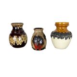 Set of 3 multi-color fat lava op art pottery vase made bay ceramics, germany