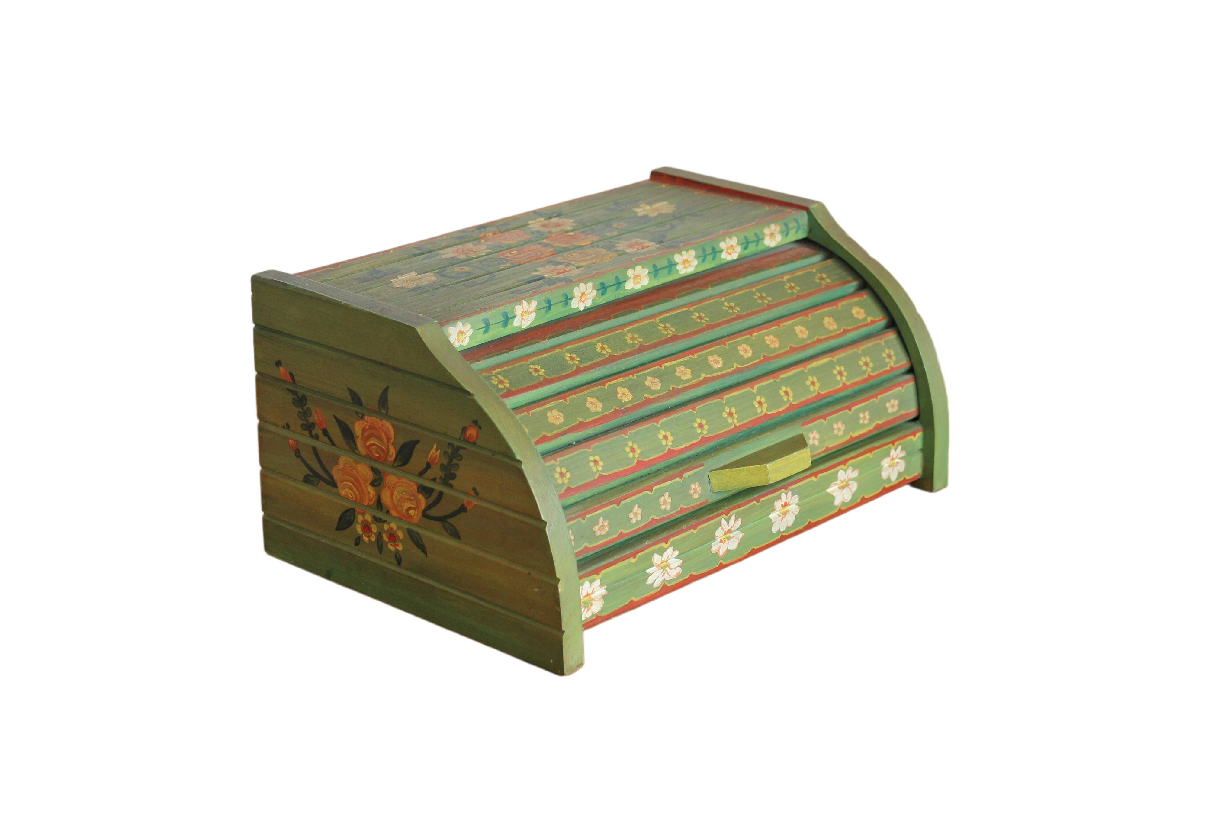 Vintage hand-painted wooden bread box