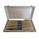 12 vintage stainless steel knives bone or bakelite sleeves in case