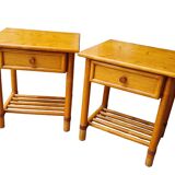 Paire  de tables de chevet  en rotin maugrion