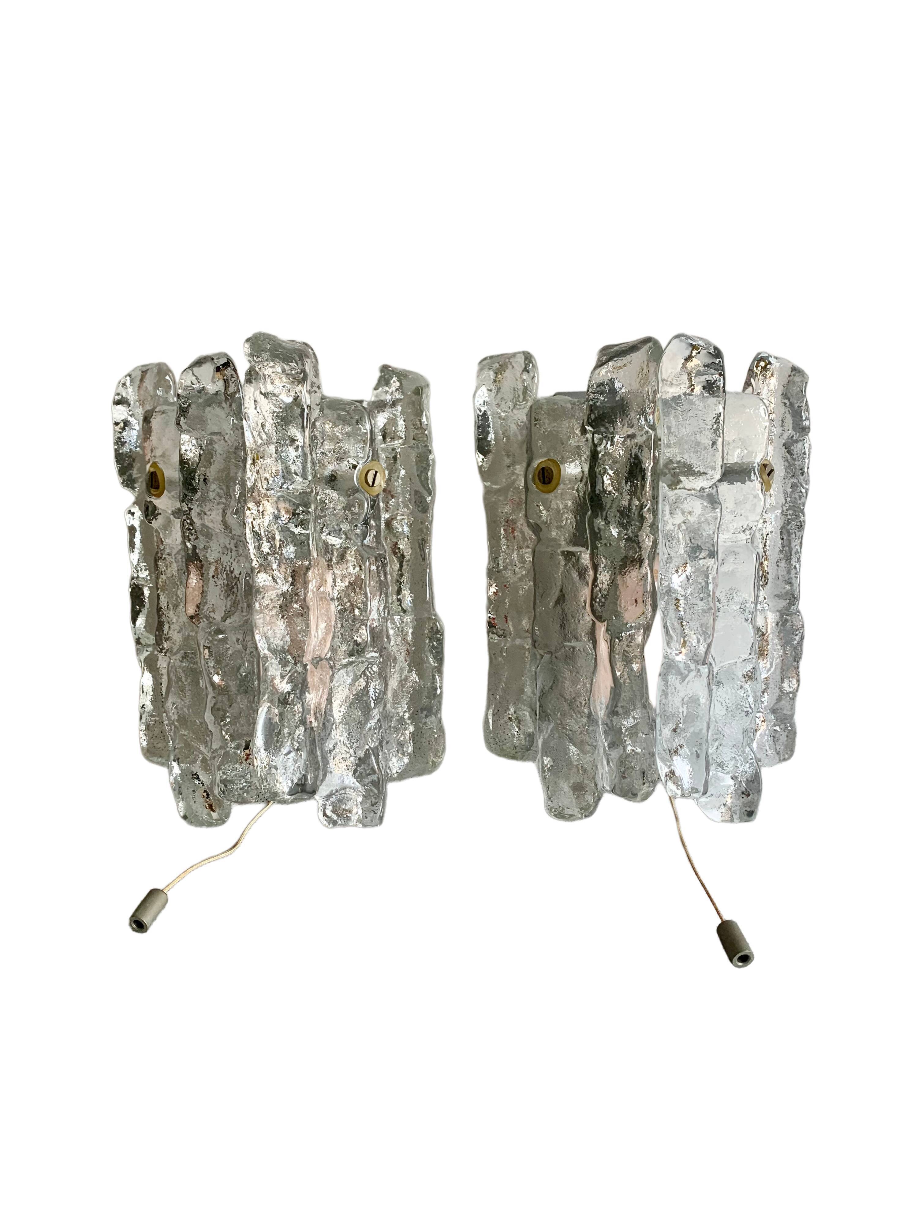 Pair of Ice Glass Wall Sconces  by J.T. Kalmar, Austria