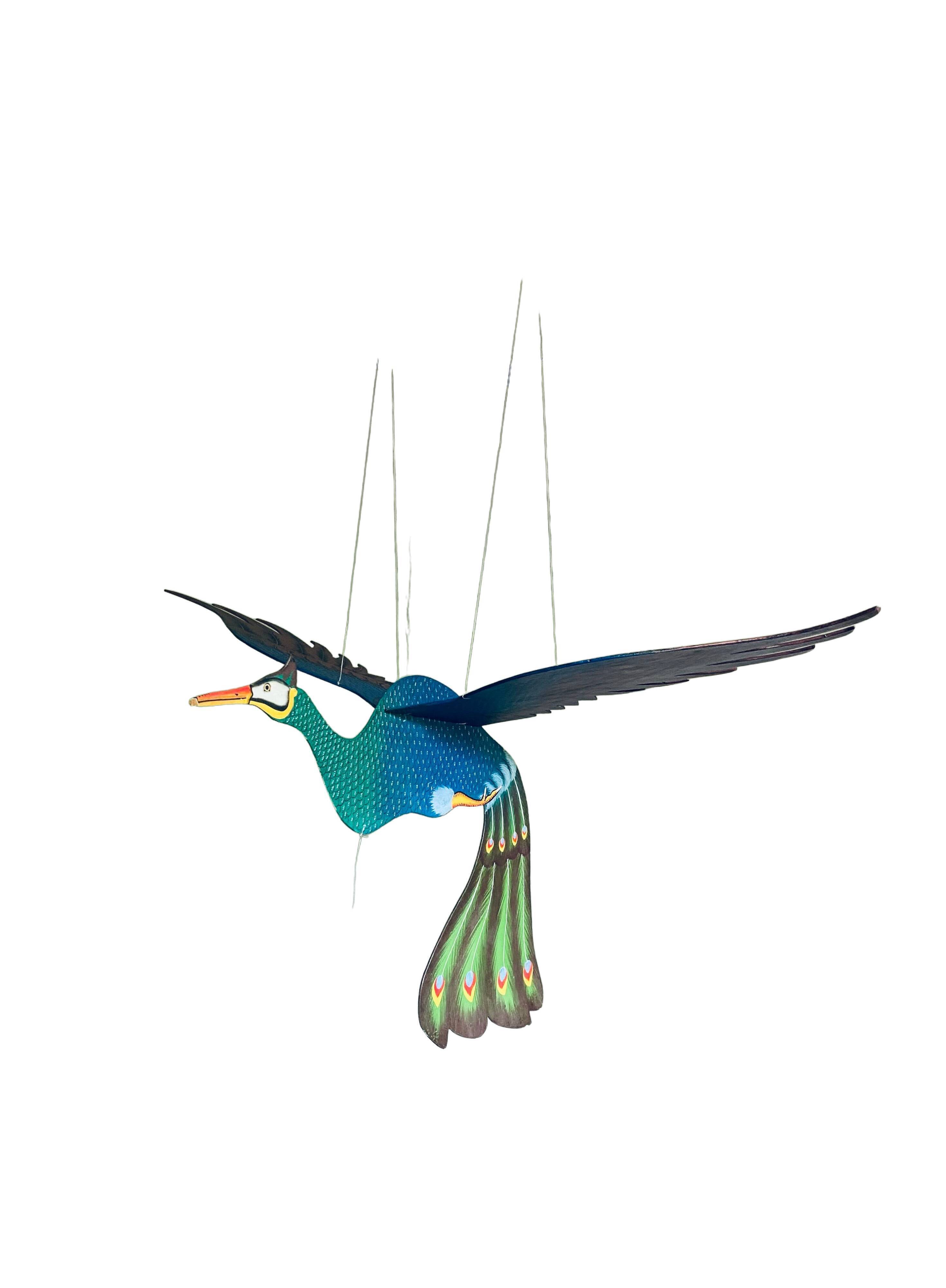 Wooden peacock to hang, mobile peacock