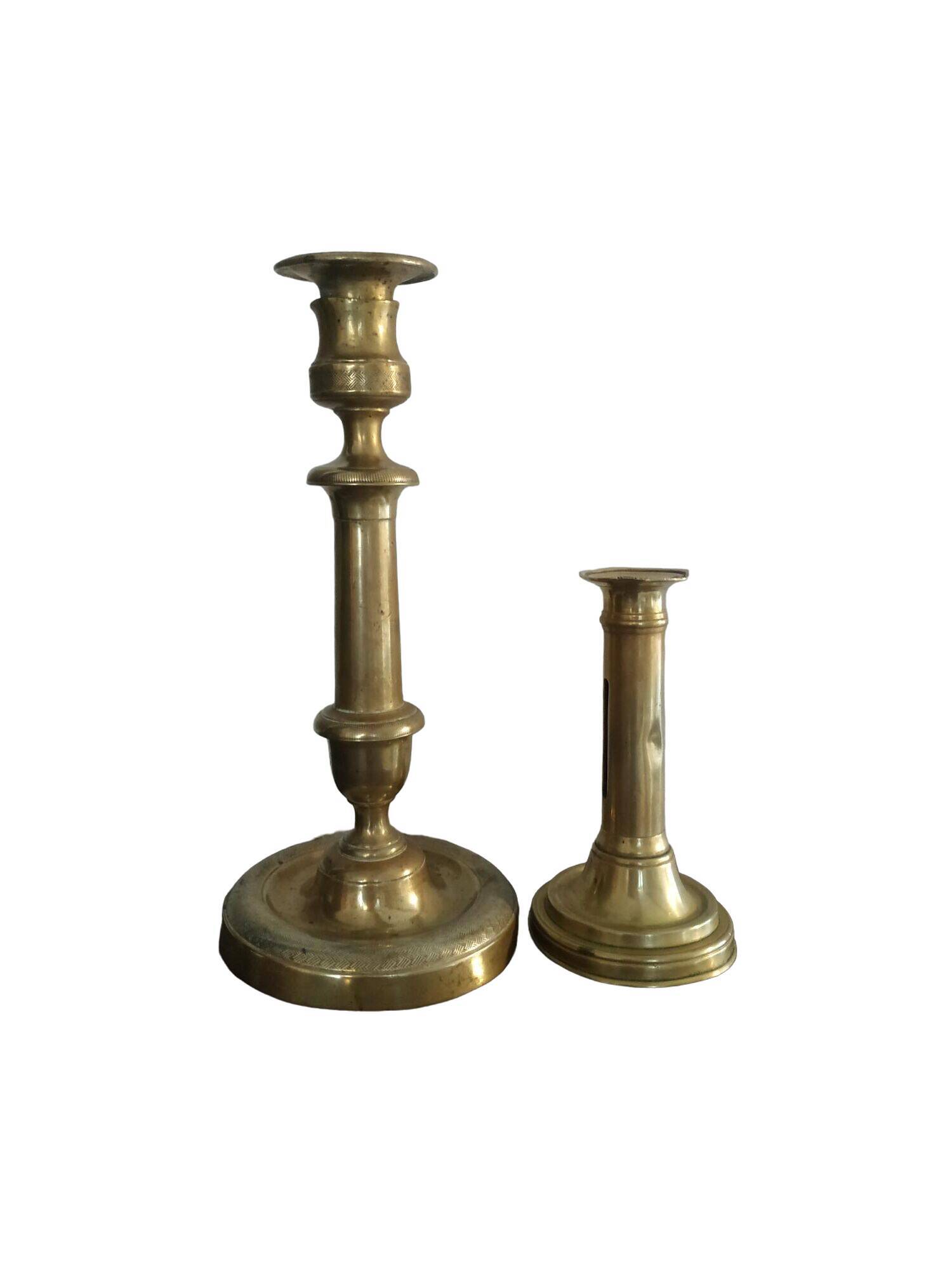 Set of 2 old brass candle holders
