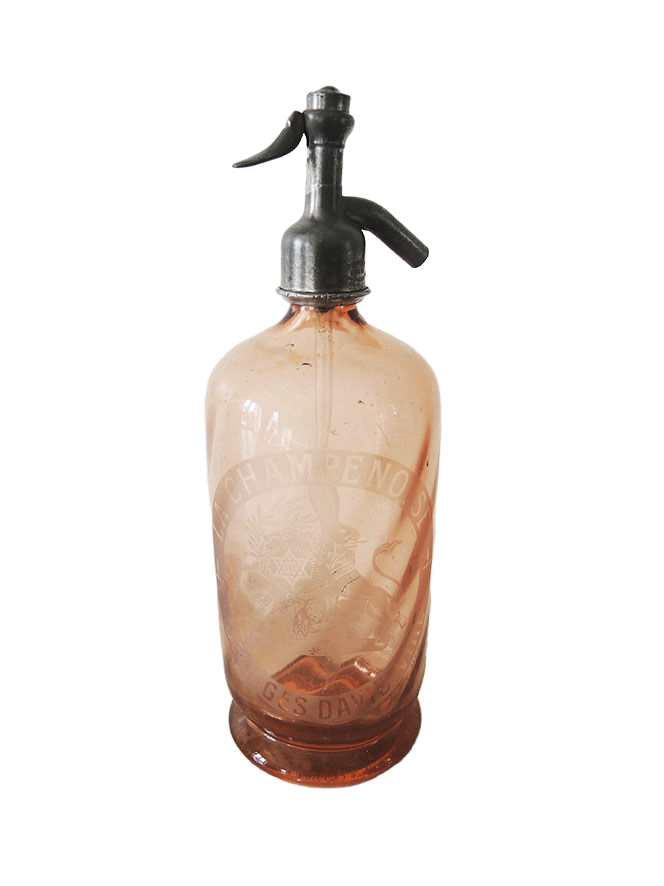 Old pink glass siphon by Georges David Vire