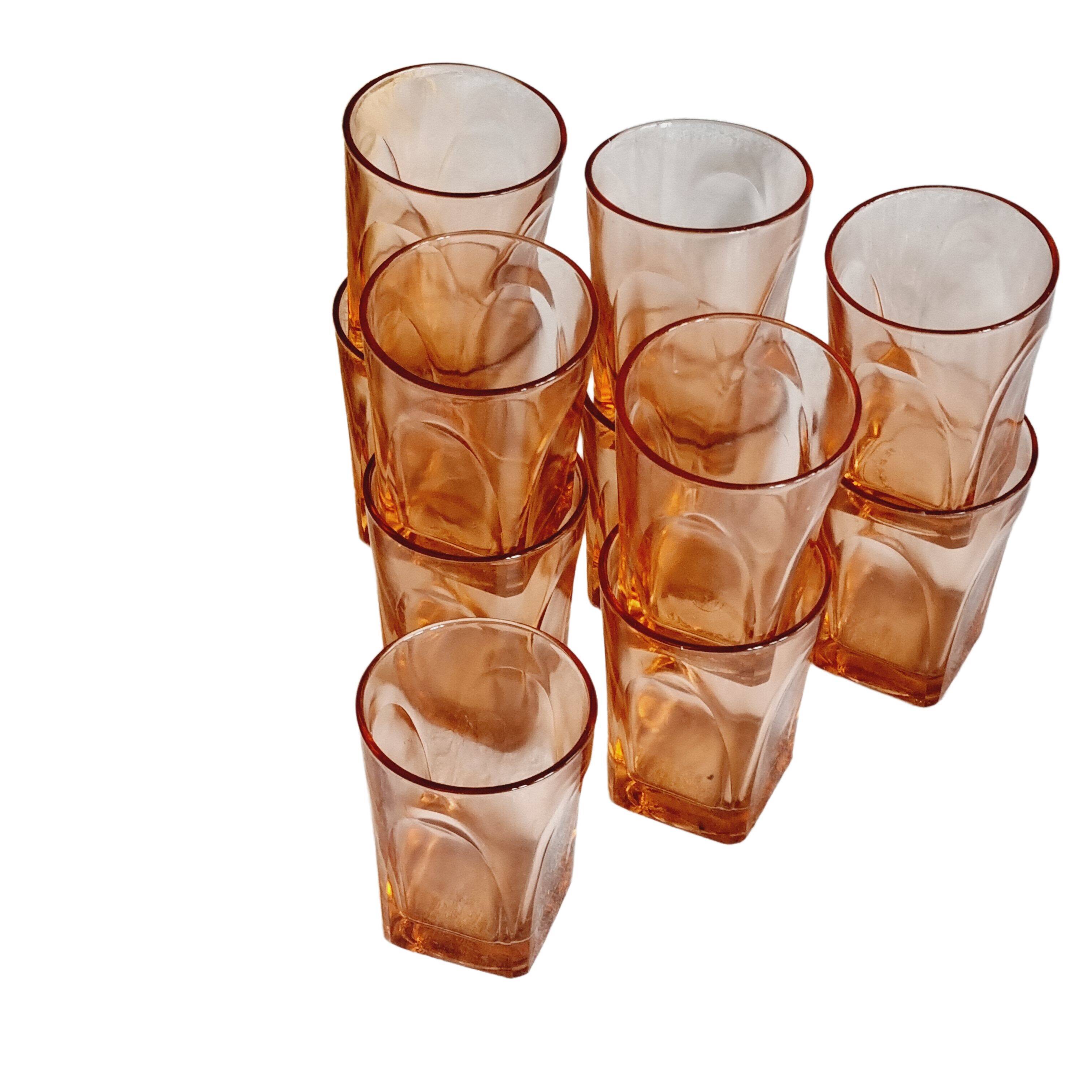 Lot de 11 verres à eau en verre rose