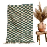 Berber carpet in blue and white checkerboard wool