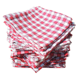 6 old vichy red & white napkins