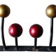 Wall coat rack in wrought iron, 6 balls of colors in wood bis