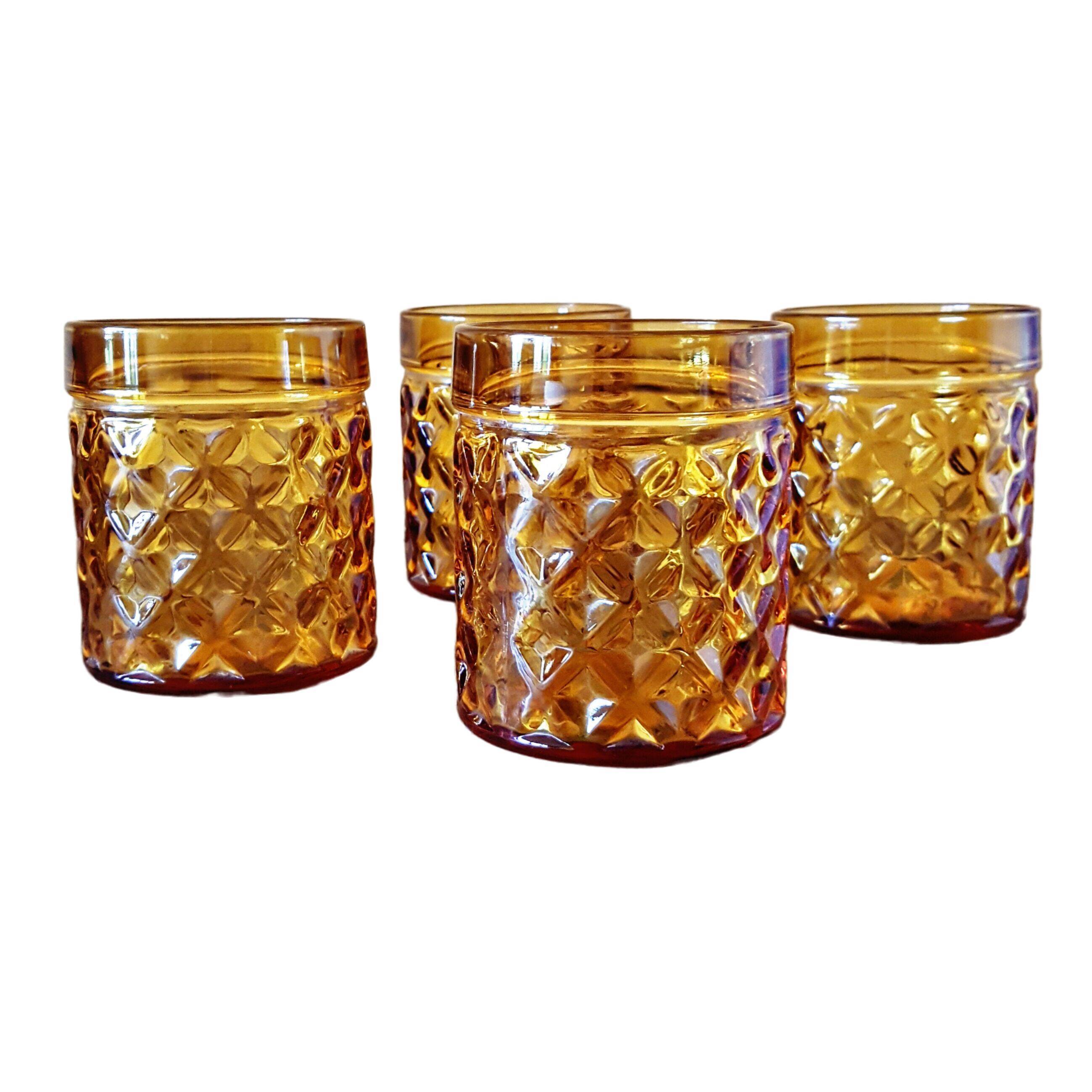 4 amber glasses with diamond tip decoration, brand Pernod SA