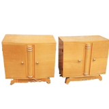 2 anciens tables de chevet en bois blond