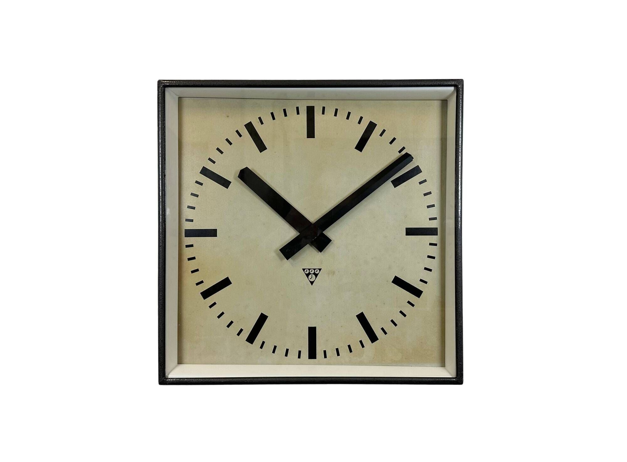 Dark grey square wall clock from pragotron, 1960s