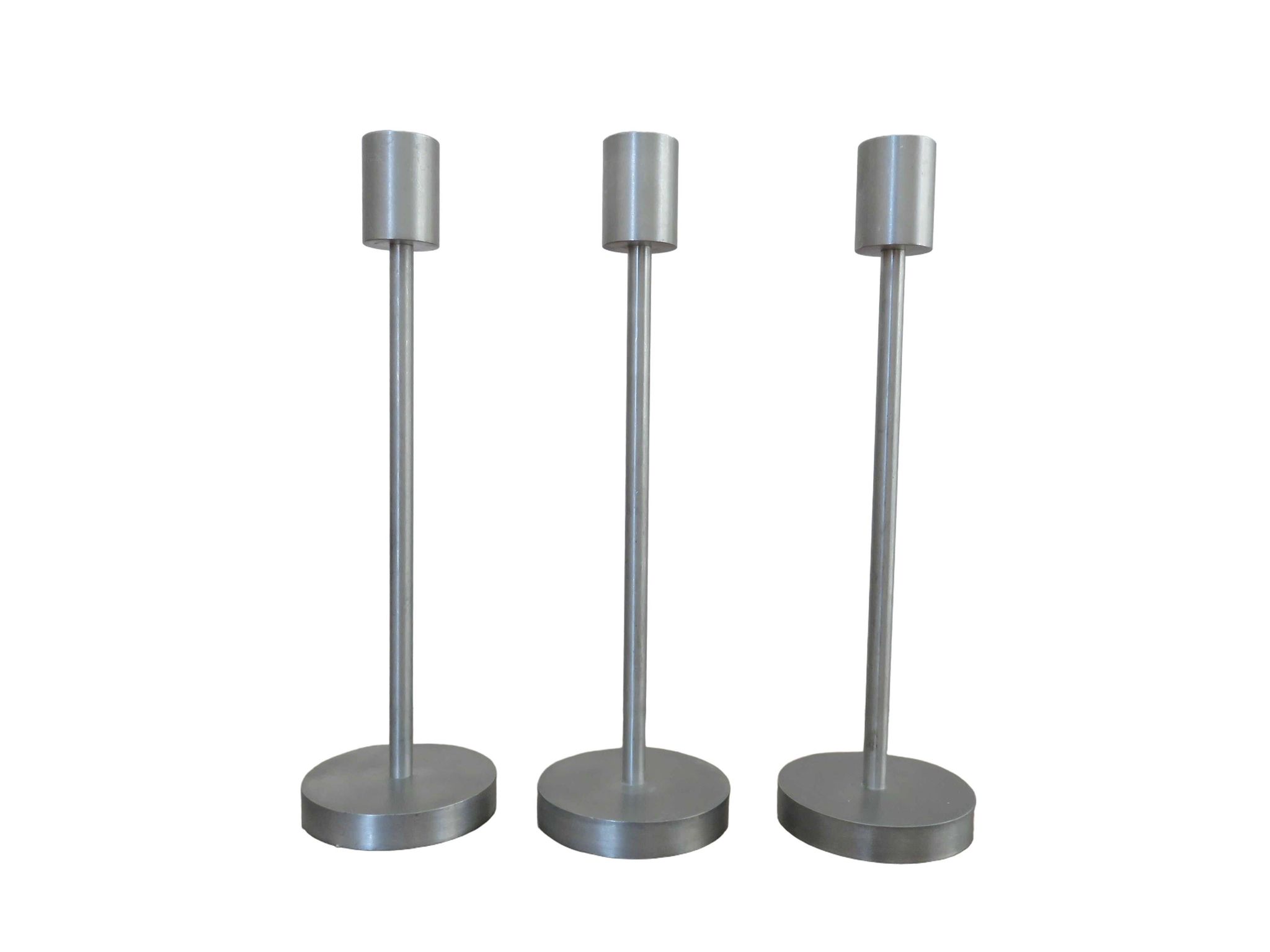 Series of 3 Scandinavian candle holders, minimalist, in 70s aluminum
