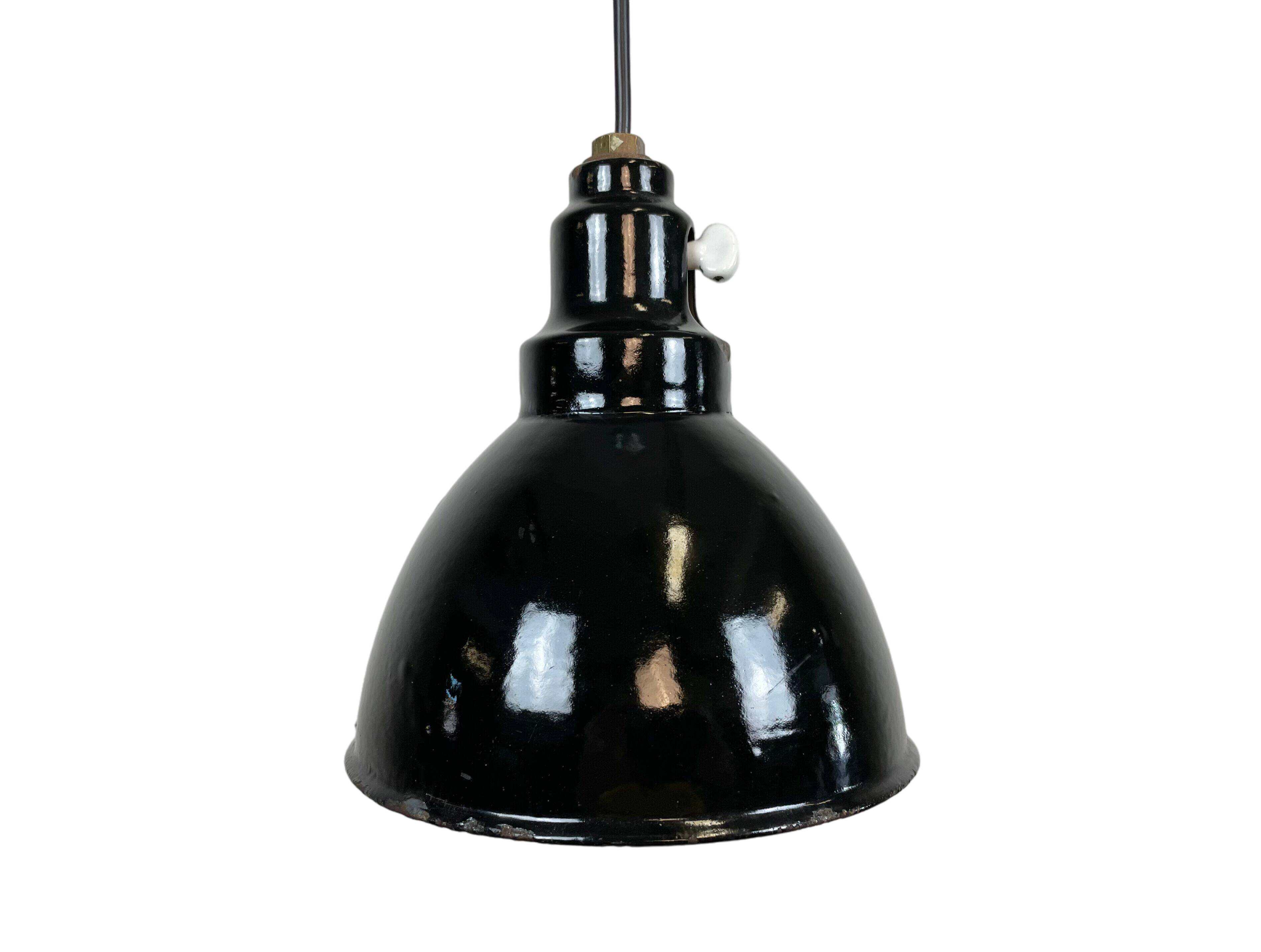 Industrial black enamel pendant lamp, 1950s