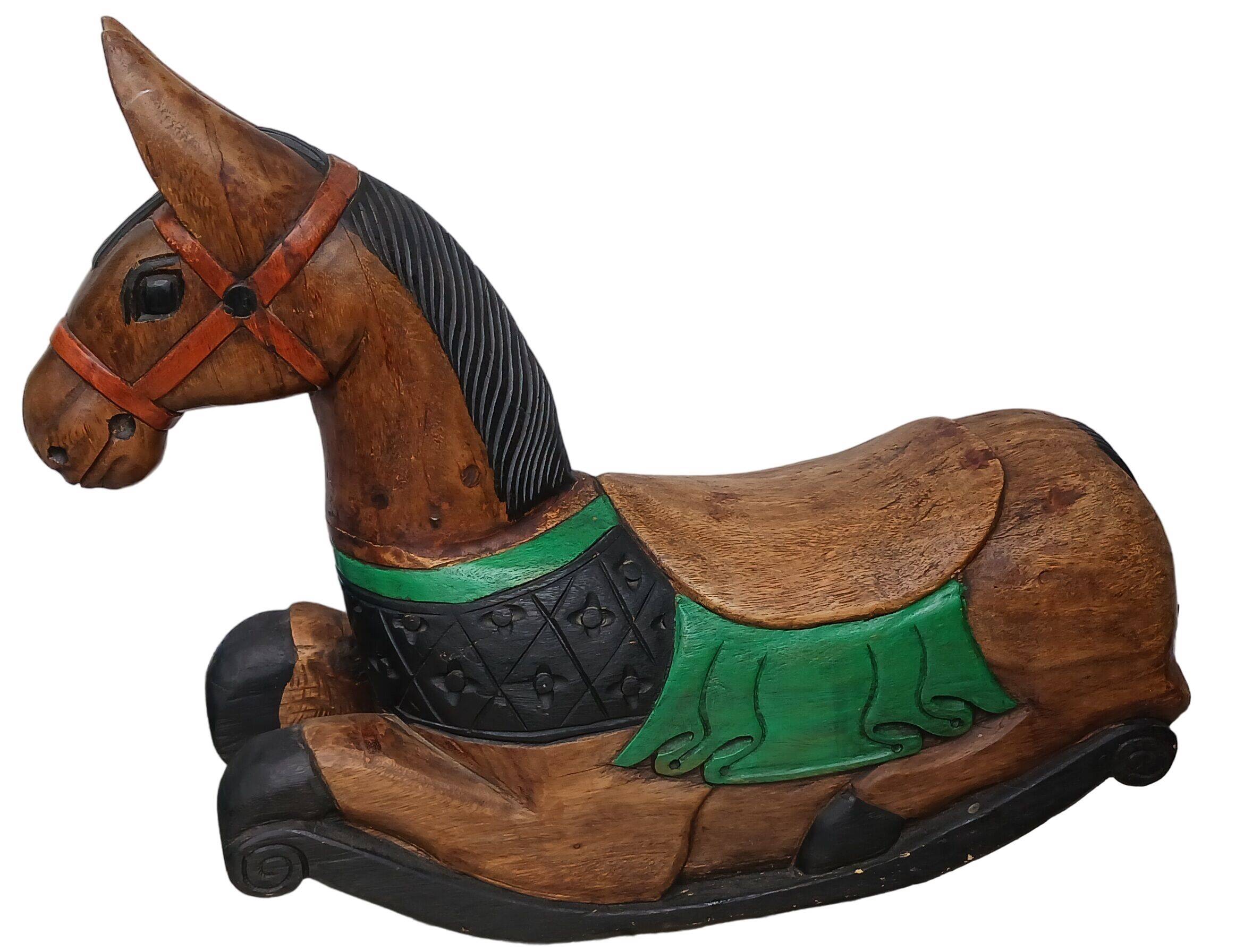 Carved wooden rocking horse, hand painted