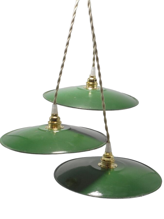 Trio of enamelled sheet metal suspensions