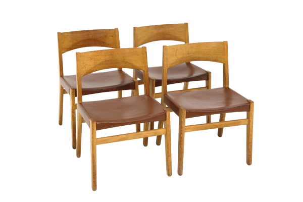 Set de 4 chaises en cuir, John Vedel-Rieper, Erhard Rasmussen, Danemark, 1960