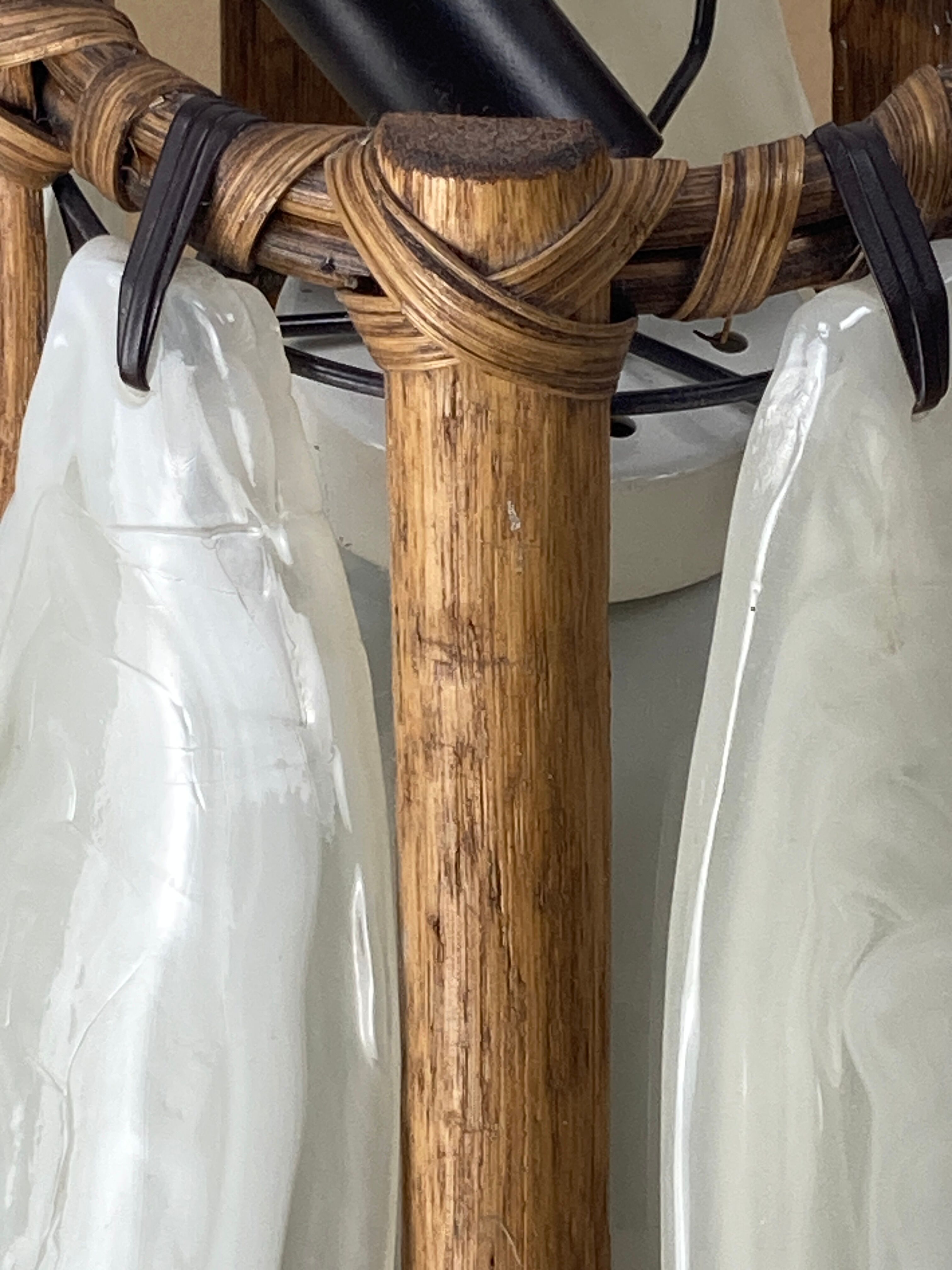 Bamboo acrylic and opaline hanging pendant, 1970,  58cm