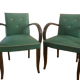 2 wooden and green skai club bridge armchairs