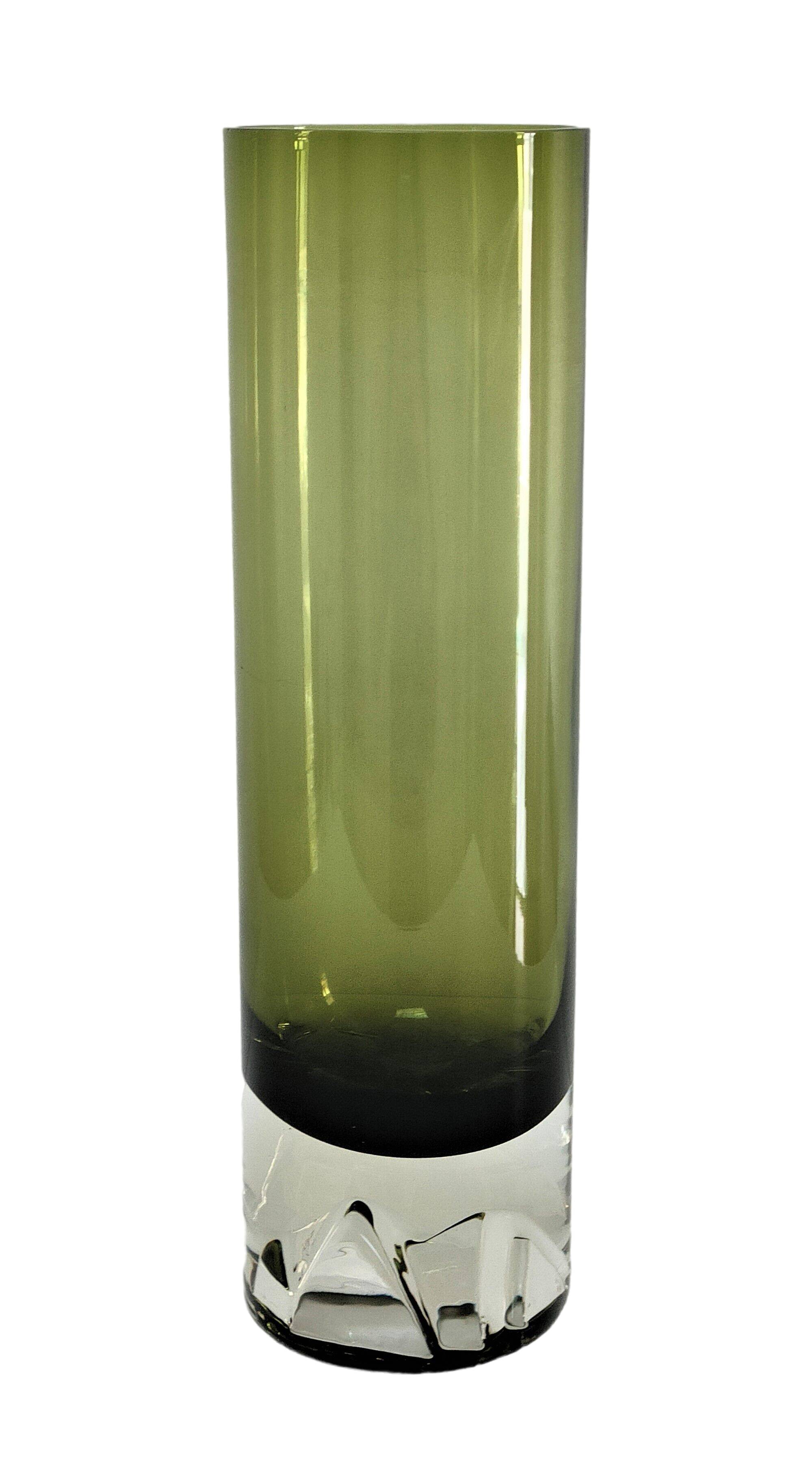 Cylindrical vase green glass Scandinavian design 70s
