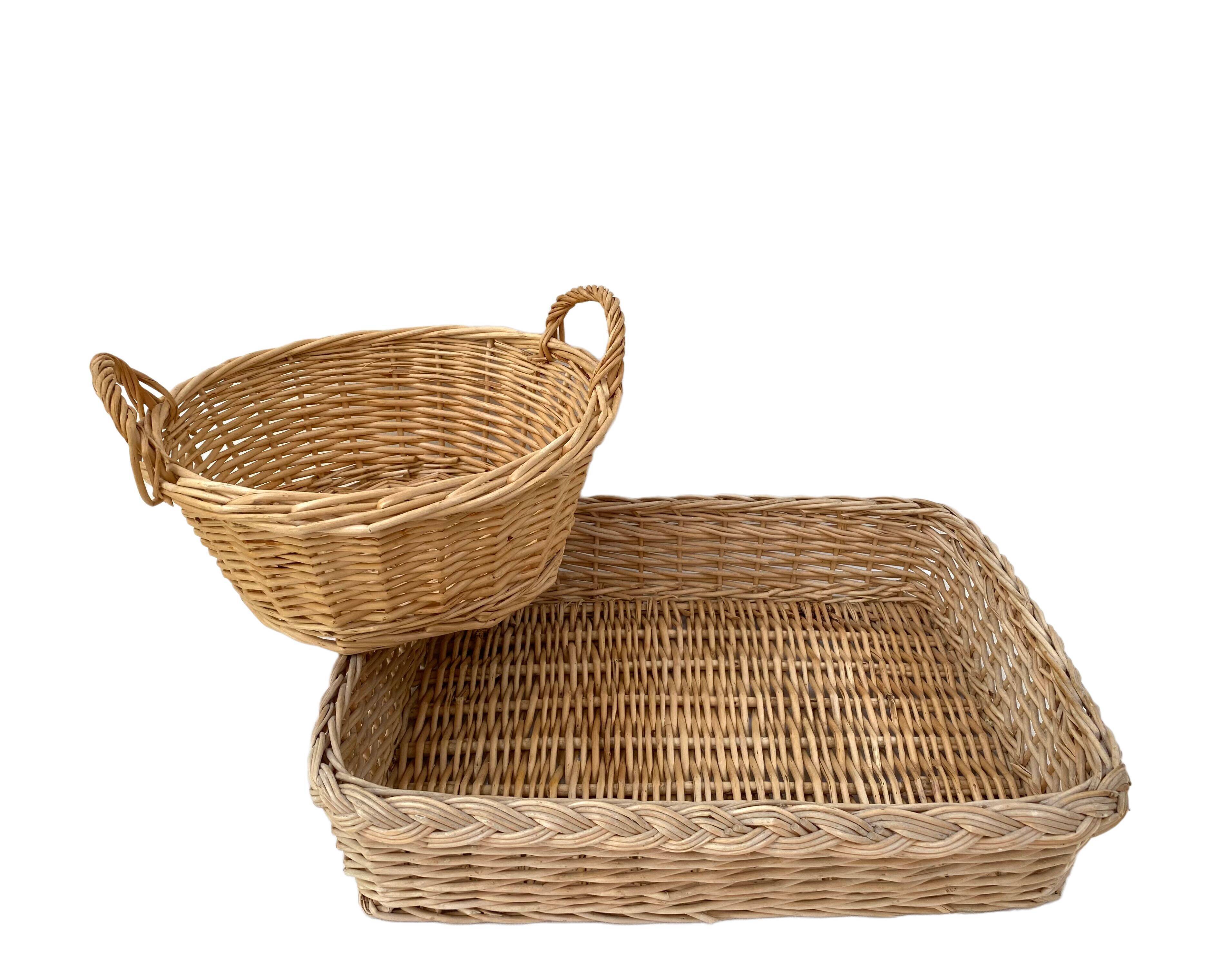 Duo of baskets in braided rattan