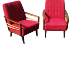Pair of vintage armchairs red fabric