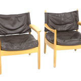 Set of 2 leather armchairs, Sweden, 1960