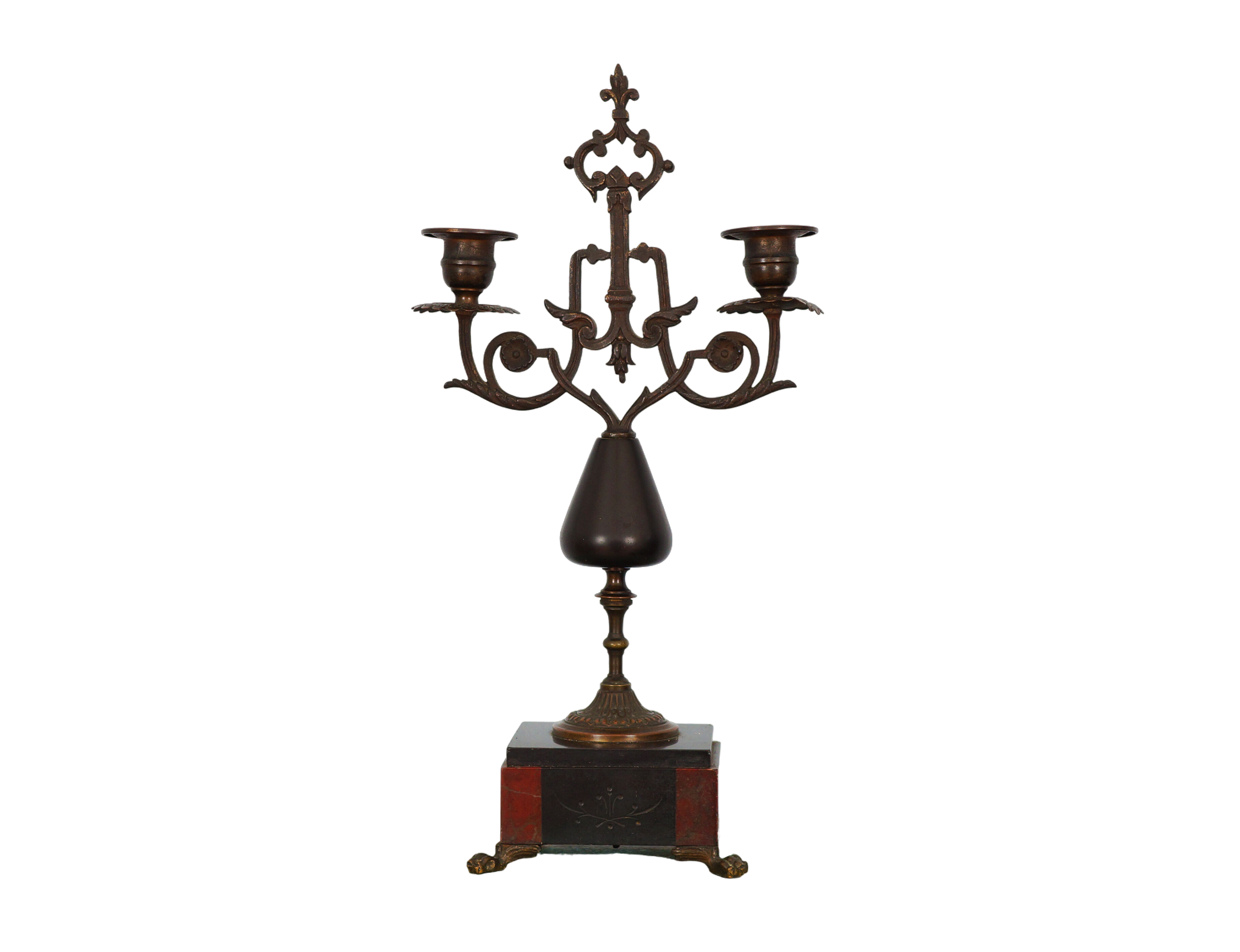 Old chandelier in bronze and marble, early 20th century