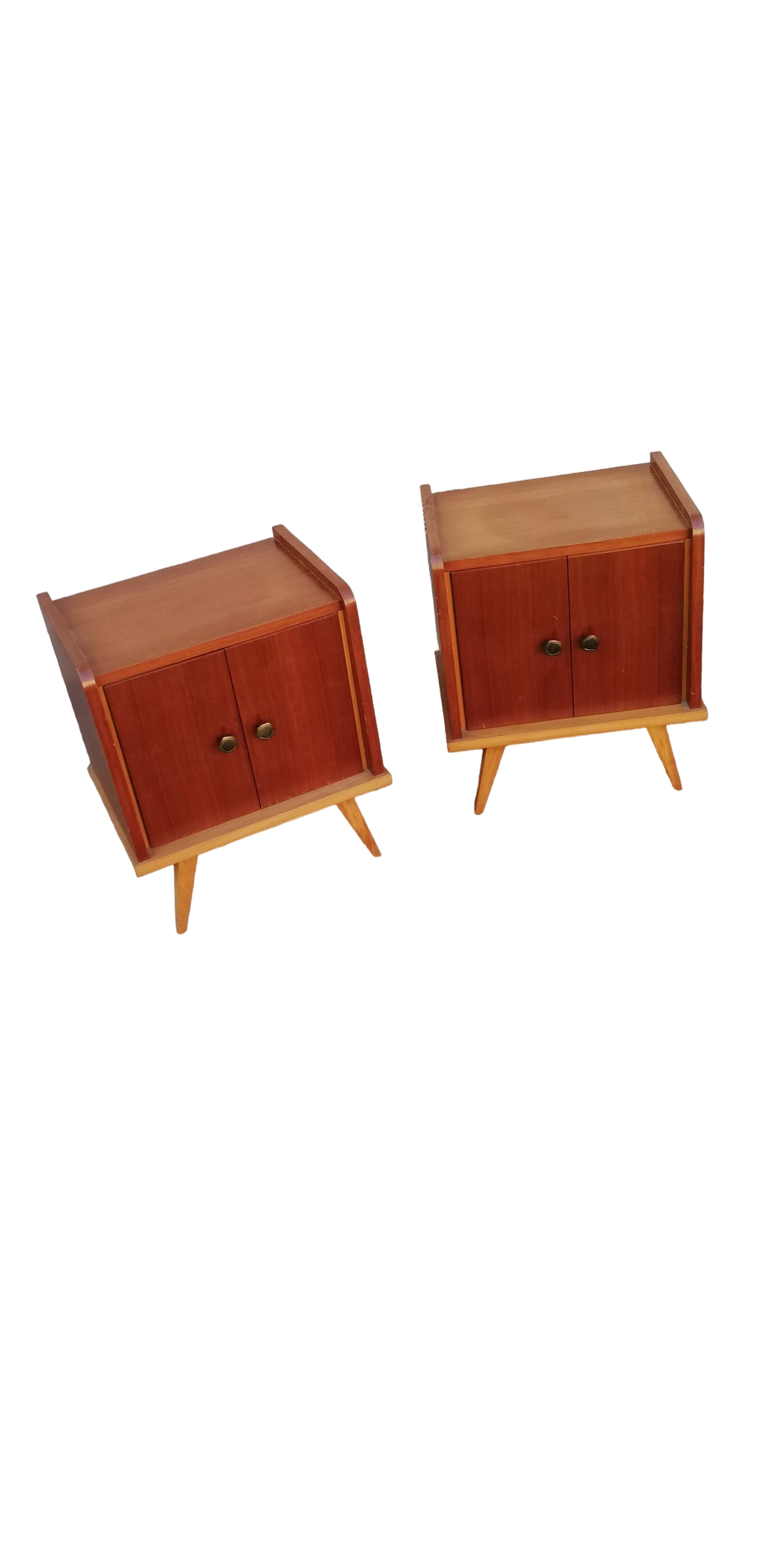 Pair of vintage wooden bedside tables 2 tones