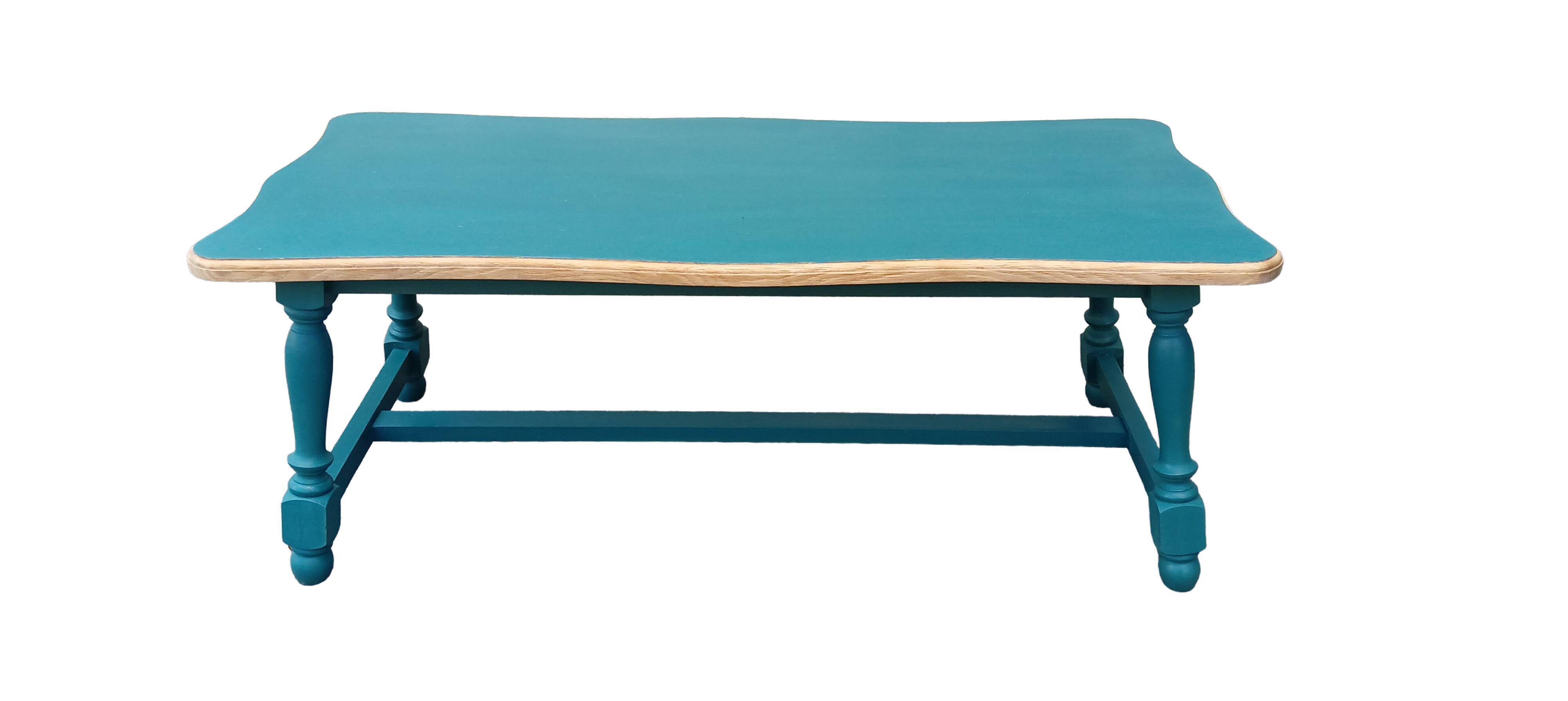 Wood and blue coffee table