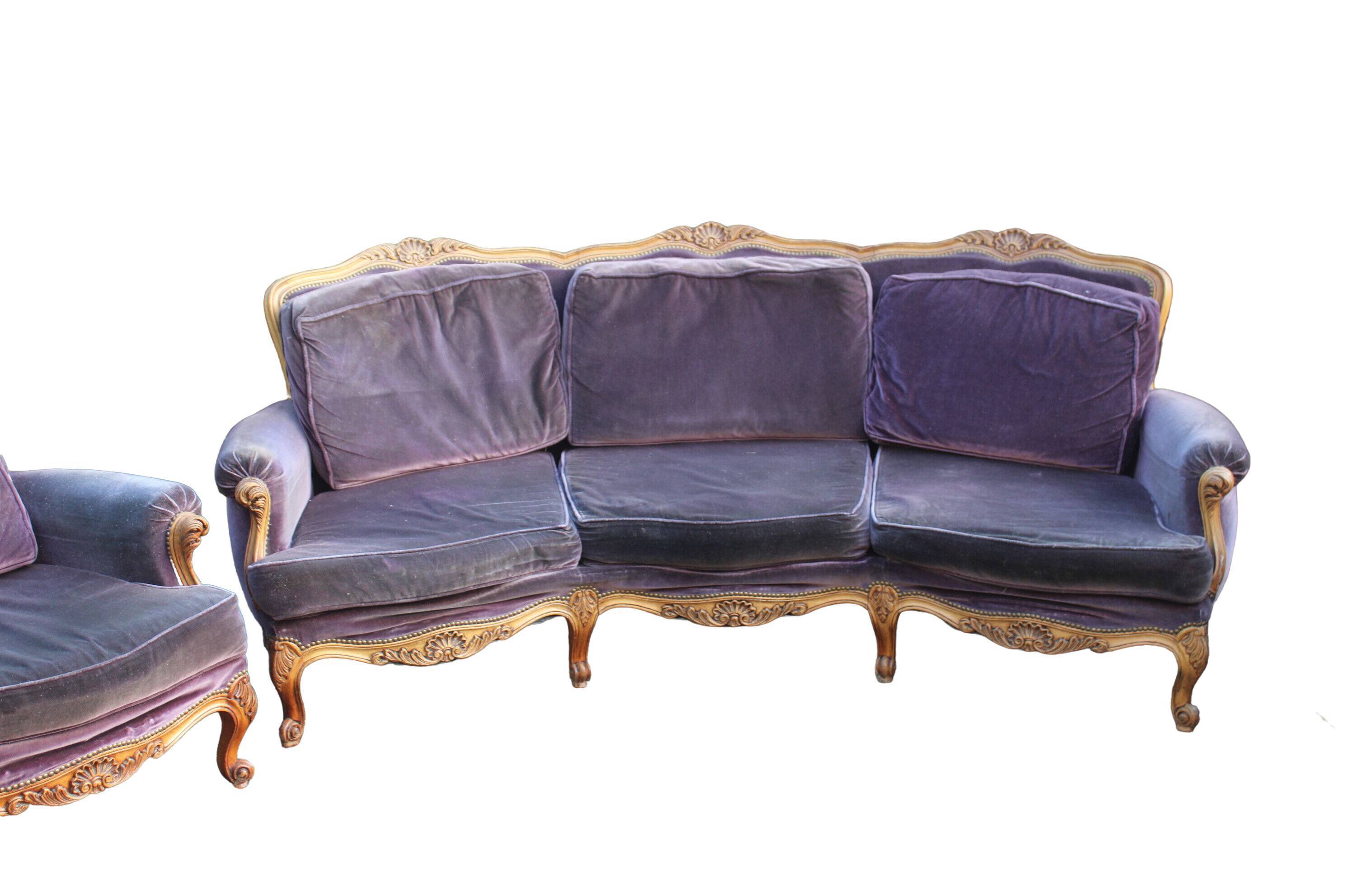 Sofa Voltaire rounded purple velvet
