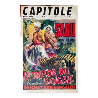 Affiche cinéma originale "Le trésor du Bengale" Sabu 36x55cm 1953