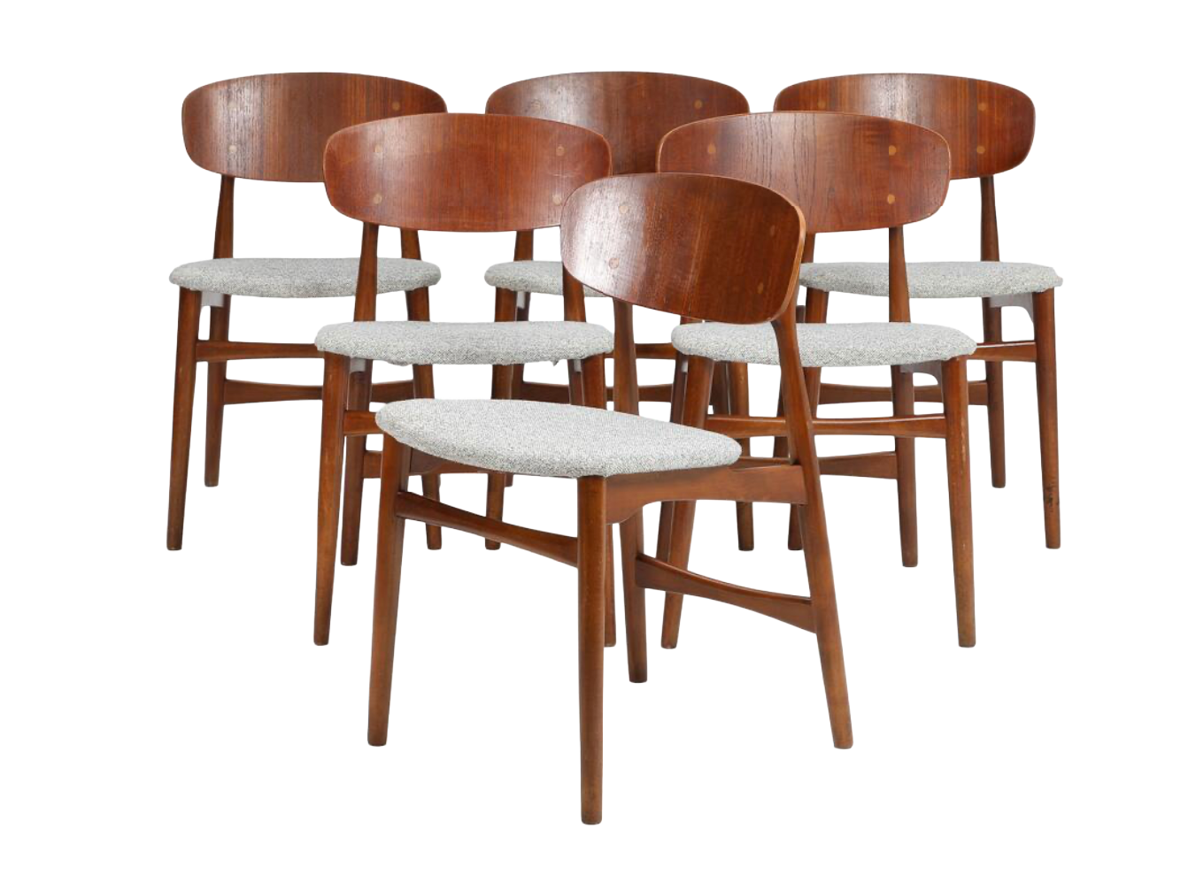 Series of 6 Scandinavian chairs in oak and teak by Jens Hjorth. Edition Randers Stolefabrik