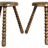 Wooden tripod stools - twisted feet