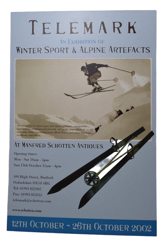 Affiche sur carton "Telemark an  exhibition of winter sport and alpine artefacts"