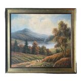 Table HST "animated pastoral landscape" HST signed (to be deciphered) + frame