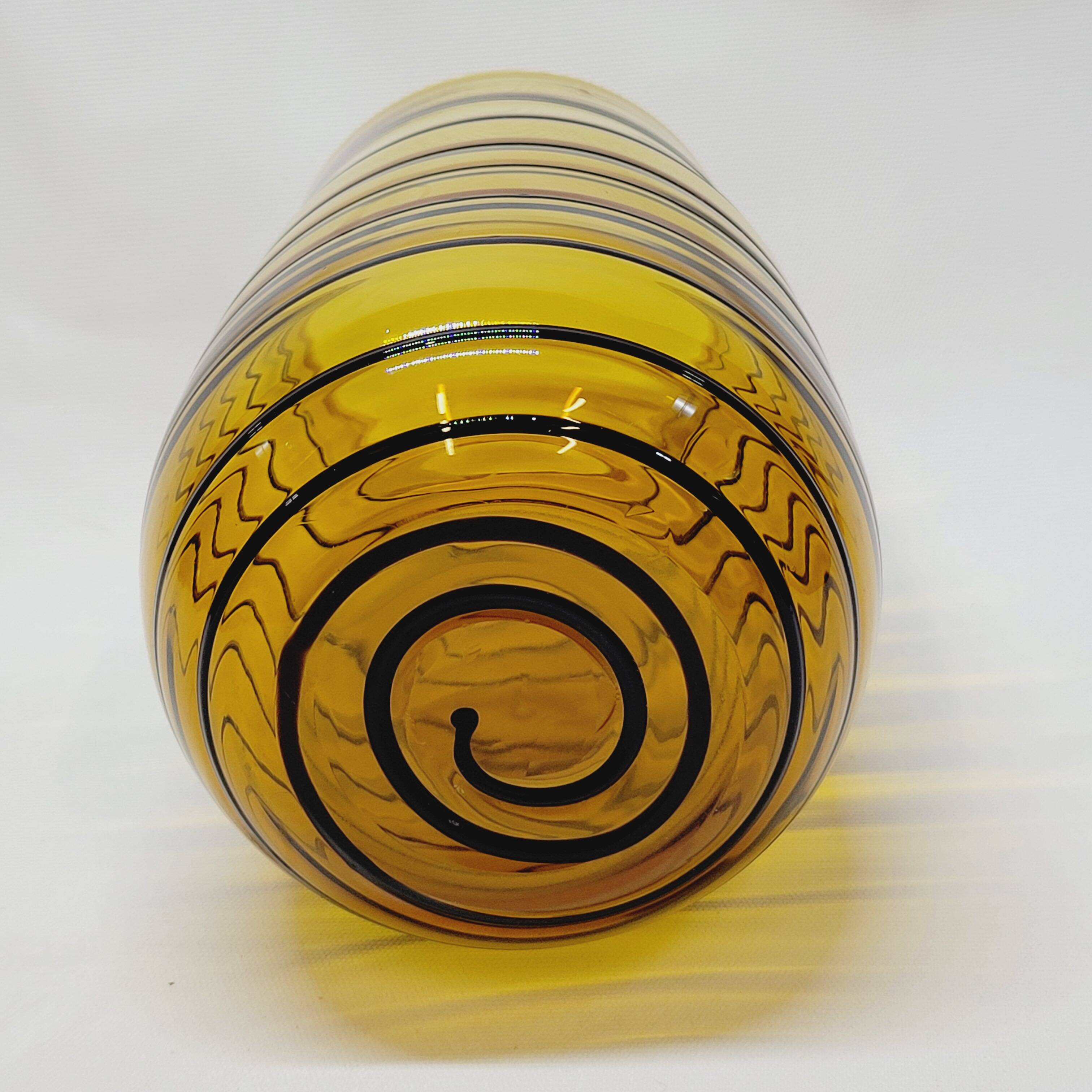 Vintage Murano Vase Mid Century Blown Glass Yellow Brown Spiral Style Ve