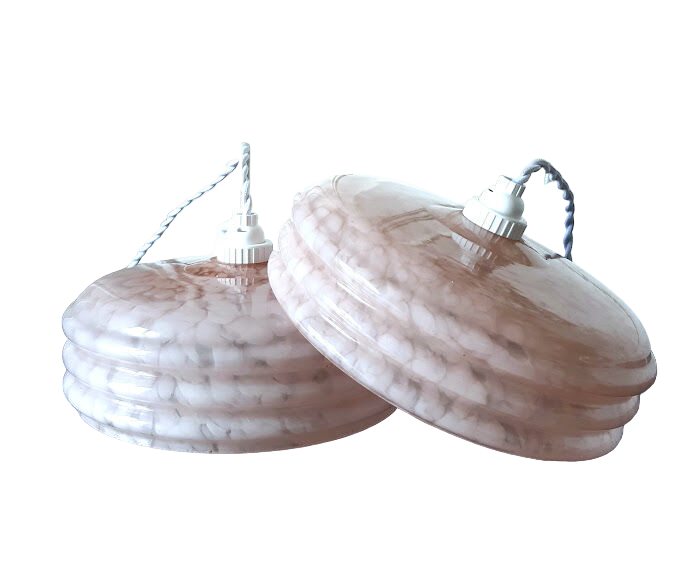 Pair of pink Clichy glass pendant lamps