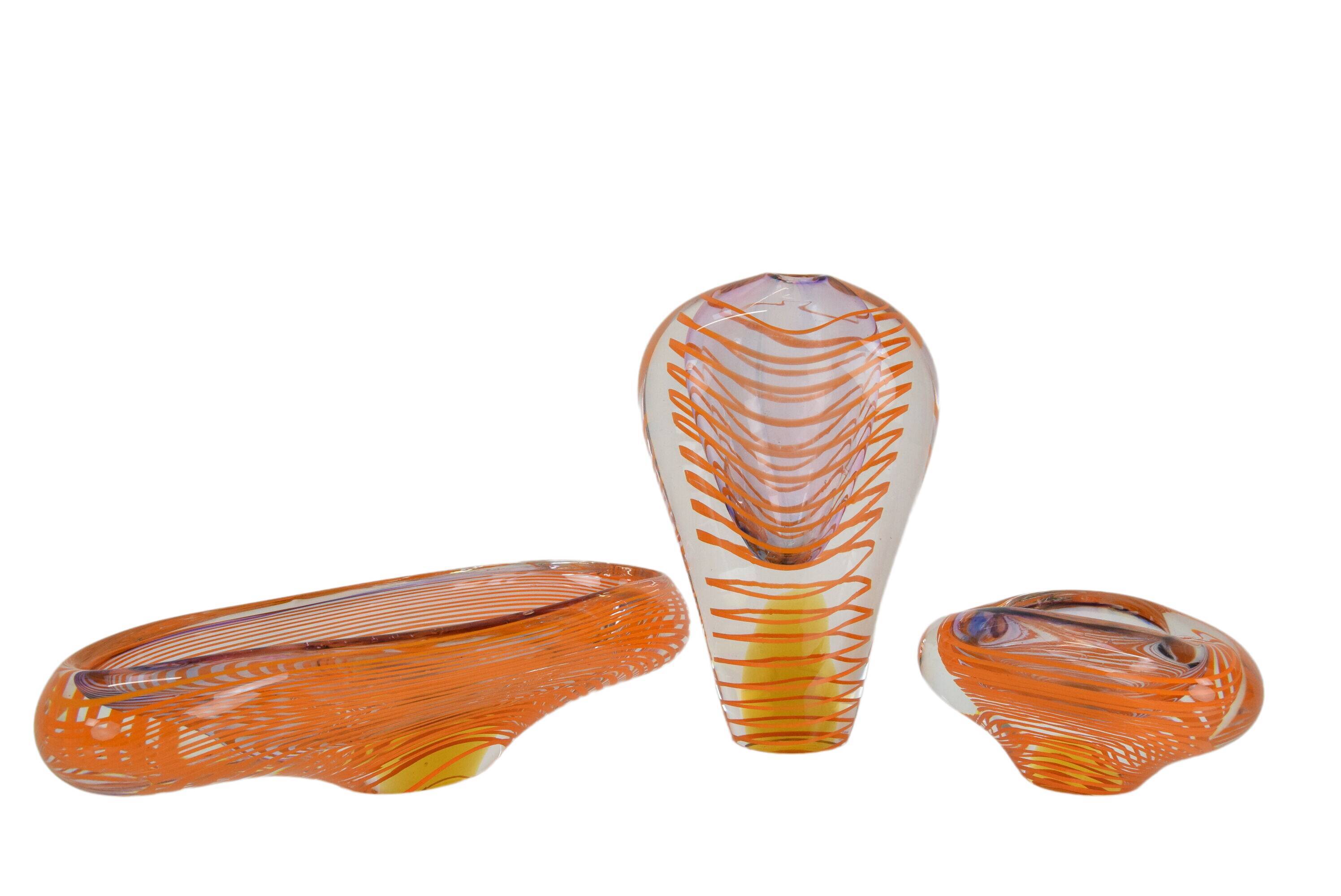 Set of Art Glass by Ivo Rozsypal,Czechoslovakia,1970's.