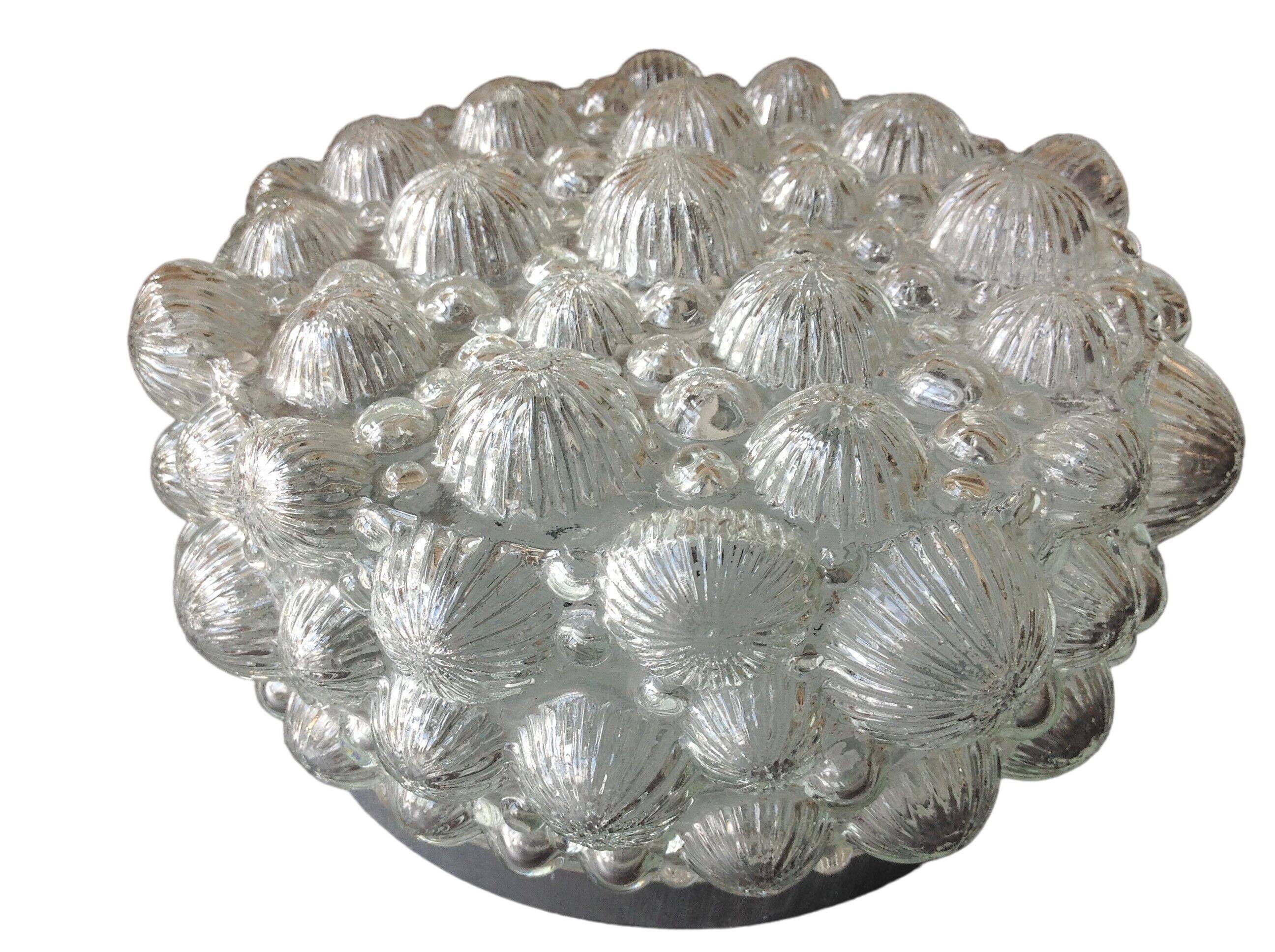 Round ceiling lamp in bubbled glass / vintage 60s-70s