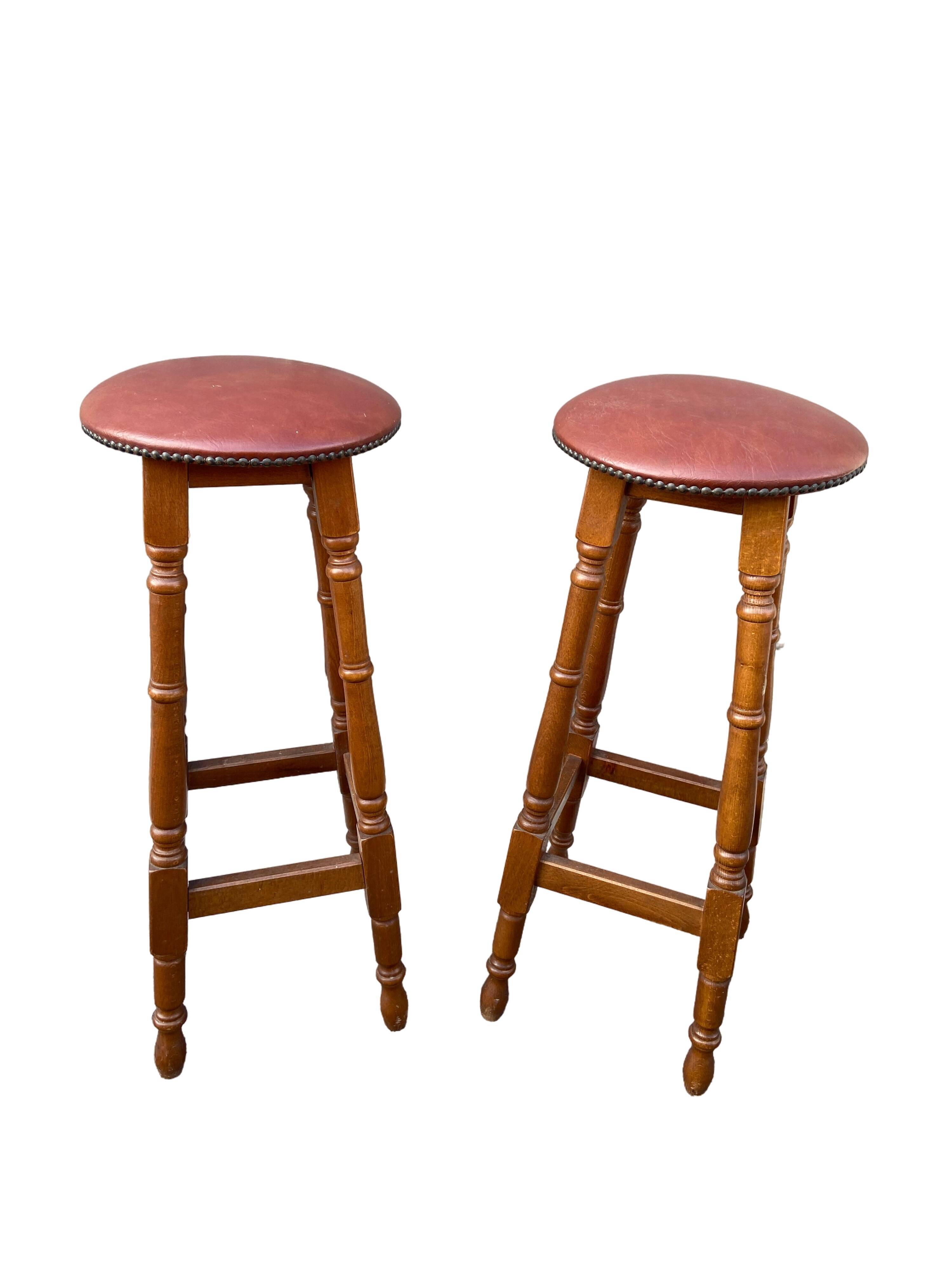 Pair of bar stools curved wood 1960