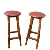 Pair of bar stools curved wood 1960