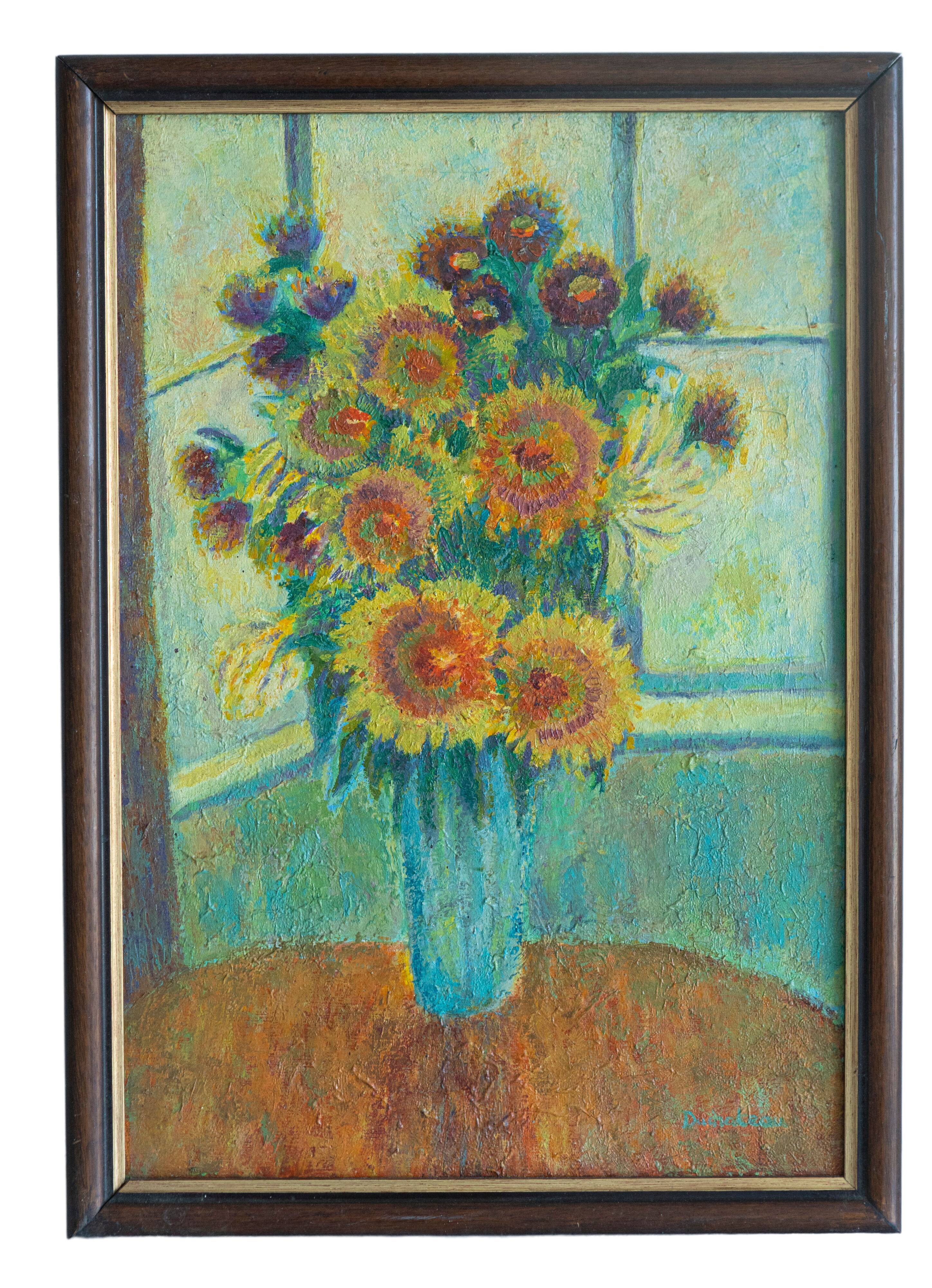 painting oil on canvas sunflowers still life signed