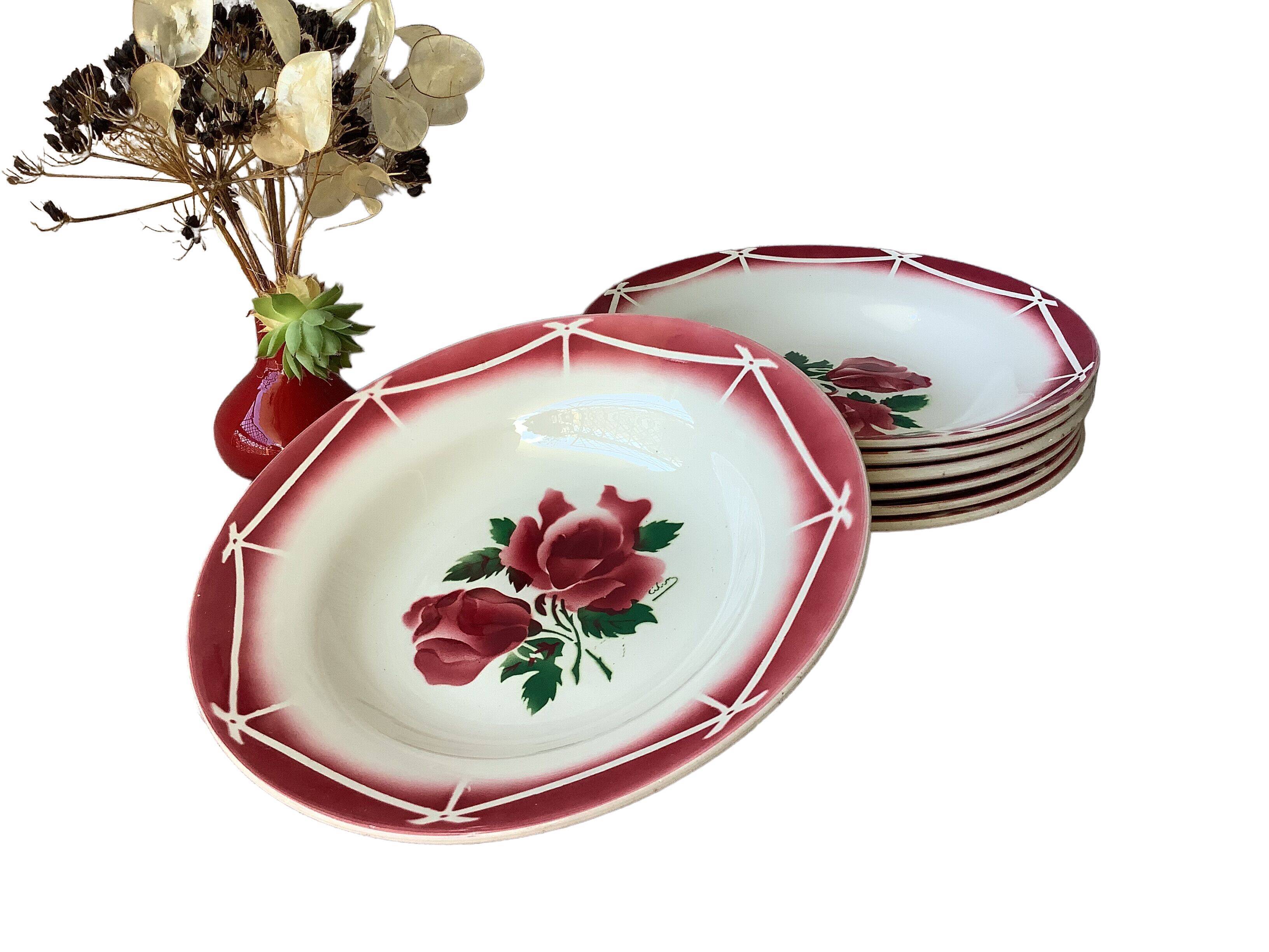Plates Digoin Cibon Ironstone floral decoration