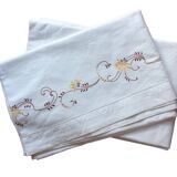 Paire de drap métis Broderie main - vintage