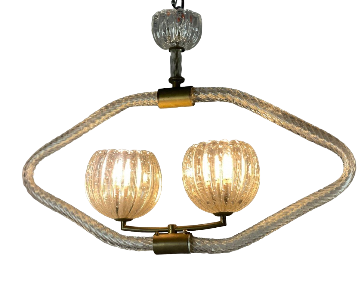 Venetian chandelier in murano glass and brass circa 1950