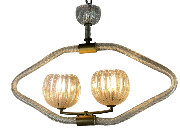 Lustre vénitien en verre de murano et laiton vers 1950
