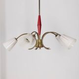 Vintage 60's chandelier, red metal and glass, italian design